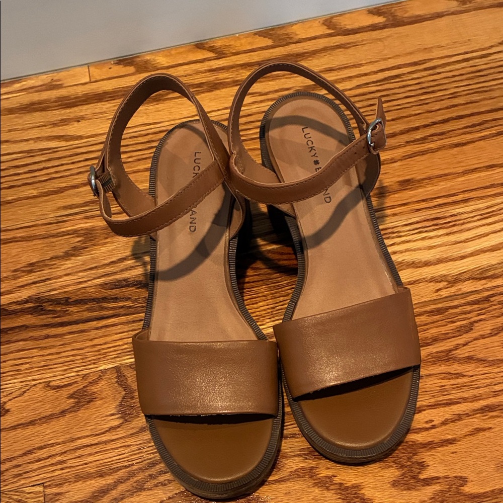 Lucky Brand Brown Leather Ankle Strap Sandals
